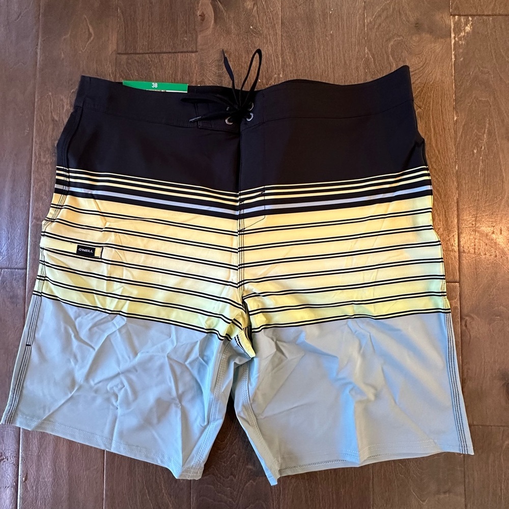 O'Neill Black and Yellow Striped Athletic Shorts